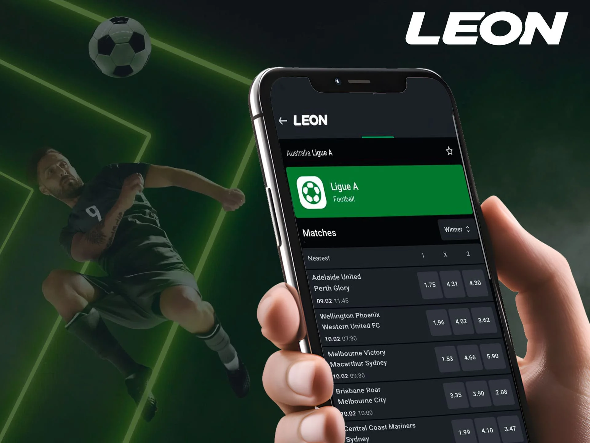 Bonus of 20 free sports bets on the LeonBet mobile app.