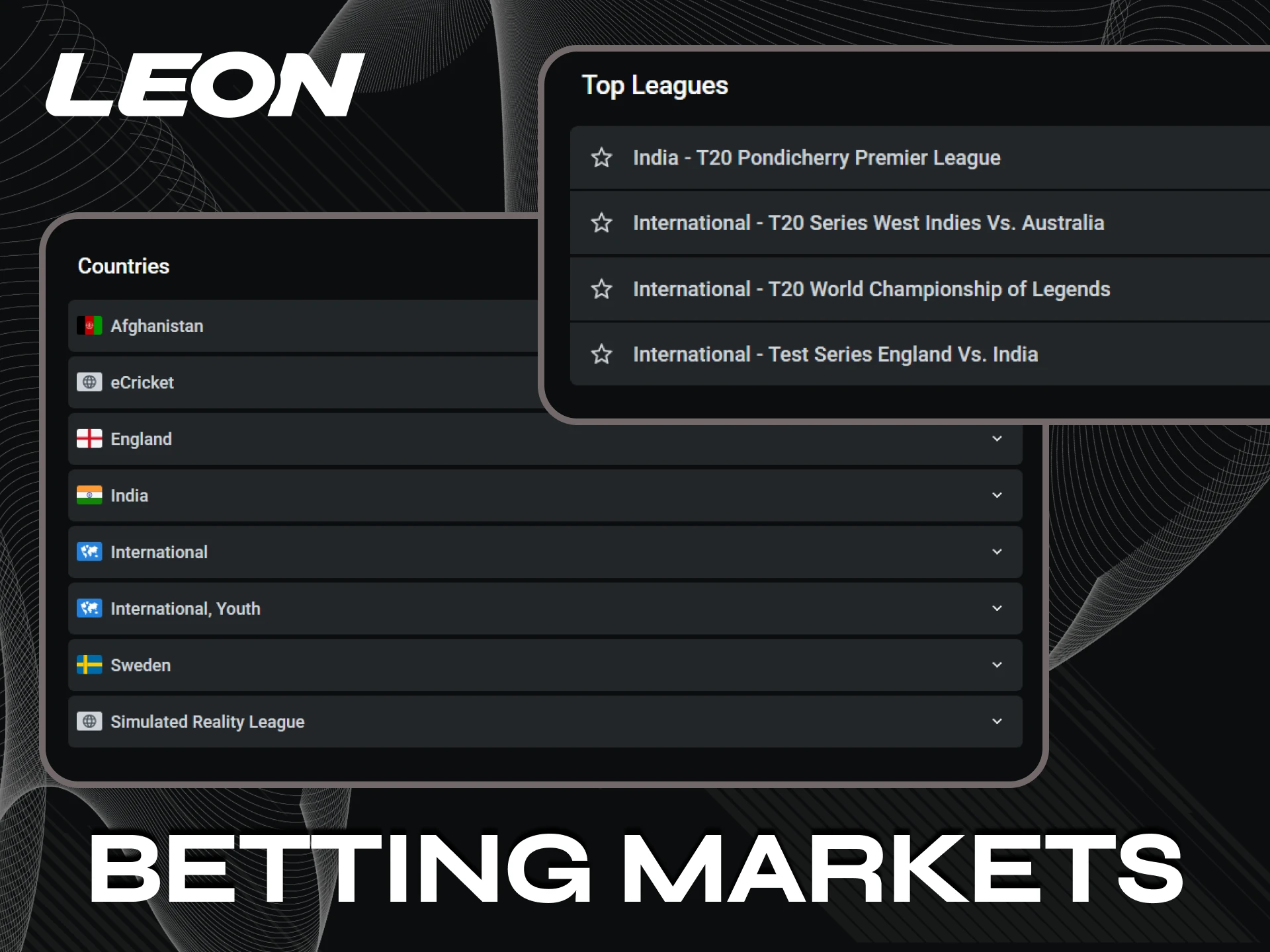 Leonbet has a wide range of cricket bets to choose from.