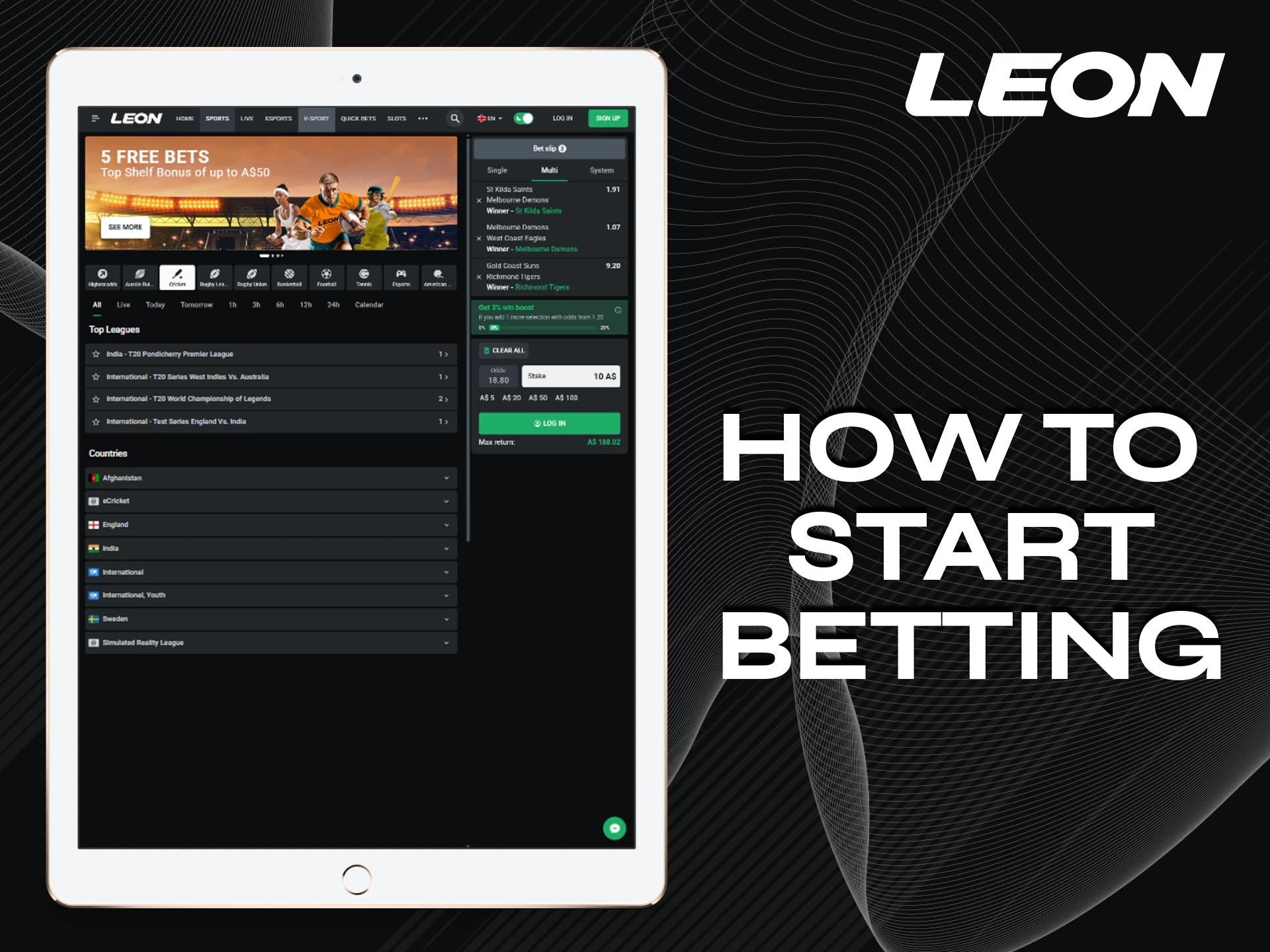 Forward to Leonbet sports section for cricket betting.