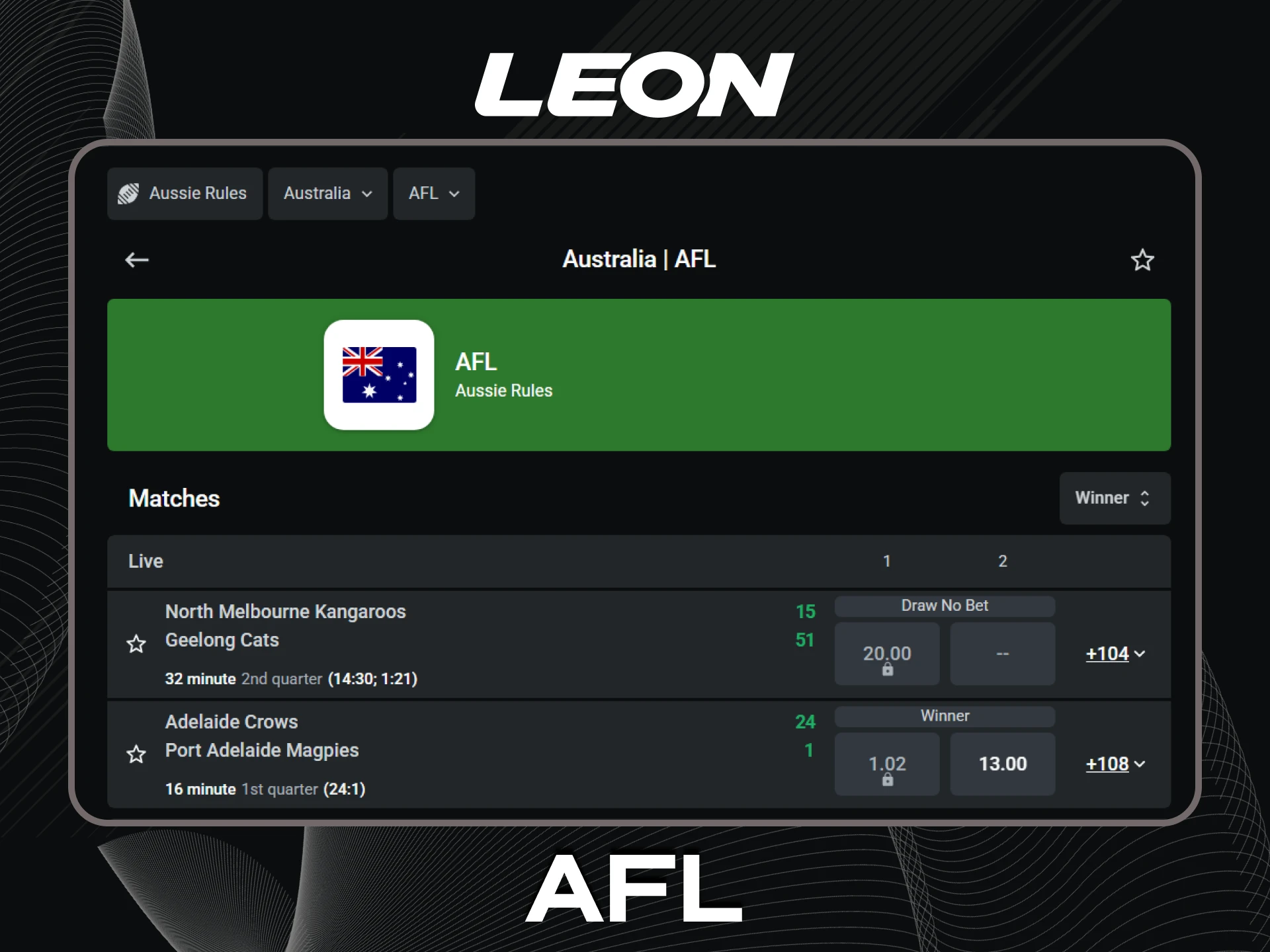 We will tell you about the AFL events on the Leonbet website.