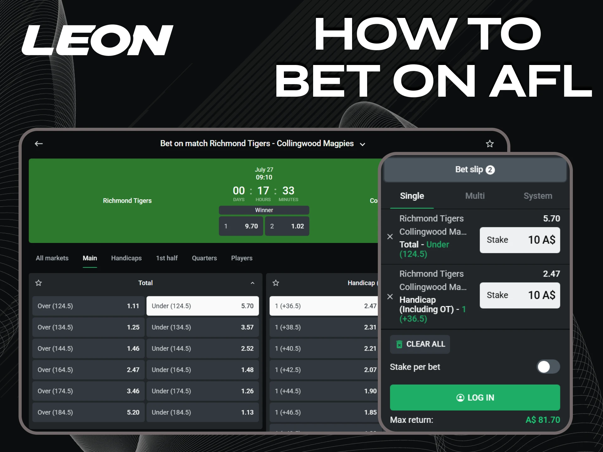 You can place bets on AFL events in the Leonbet sports section.