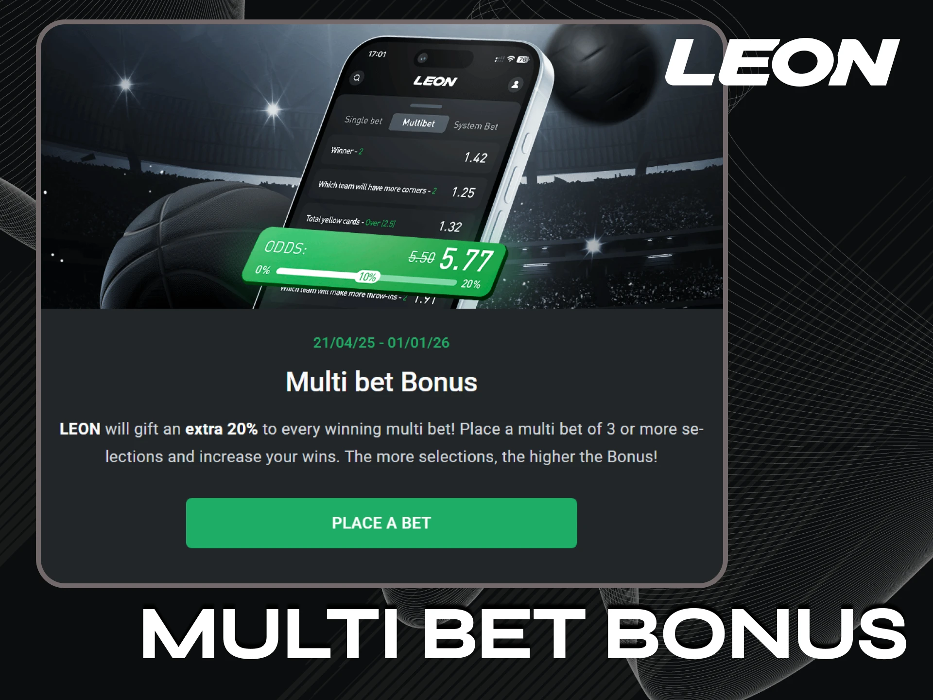 Make multiple bets on AFL from Leonbet and get a bonus.