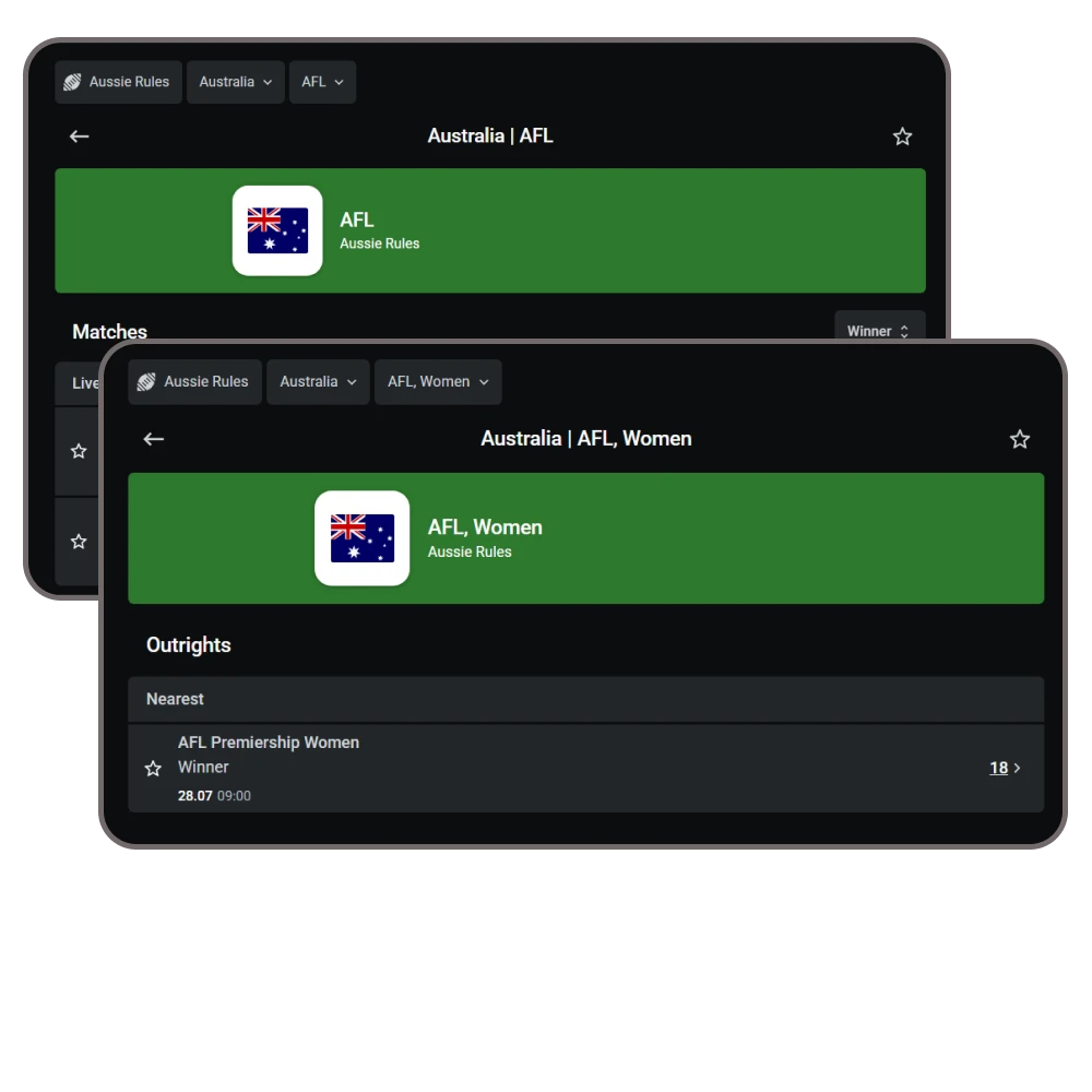 For betting on the AFL, choose the Leonbet website.