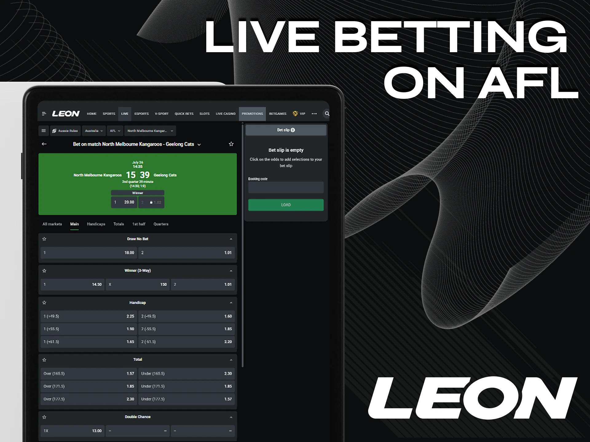 Place your bets on live AFL events at Leonbet.