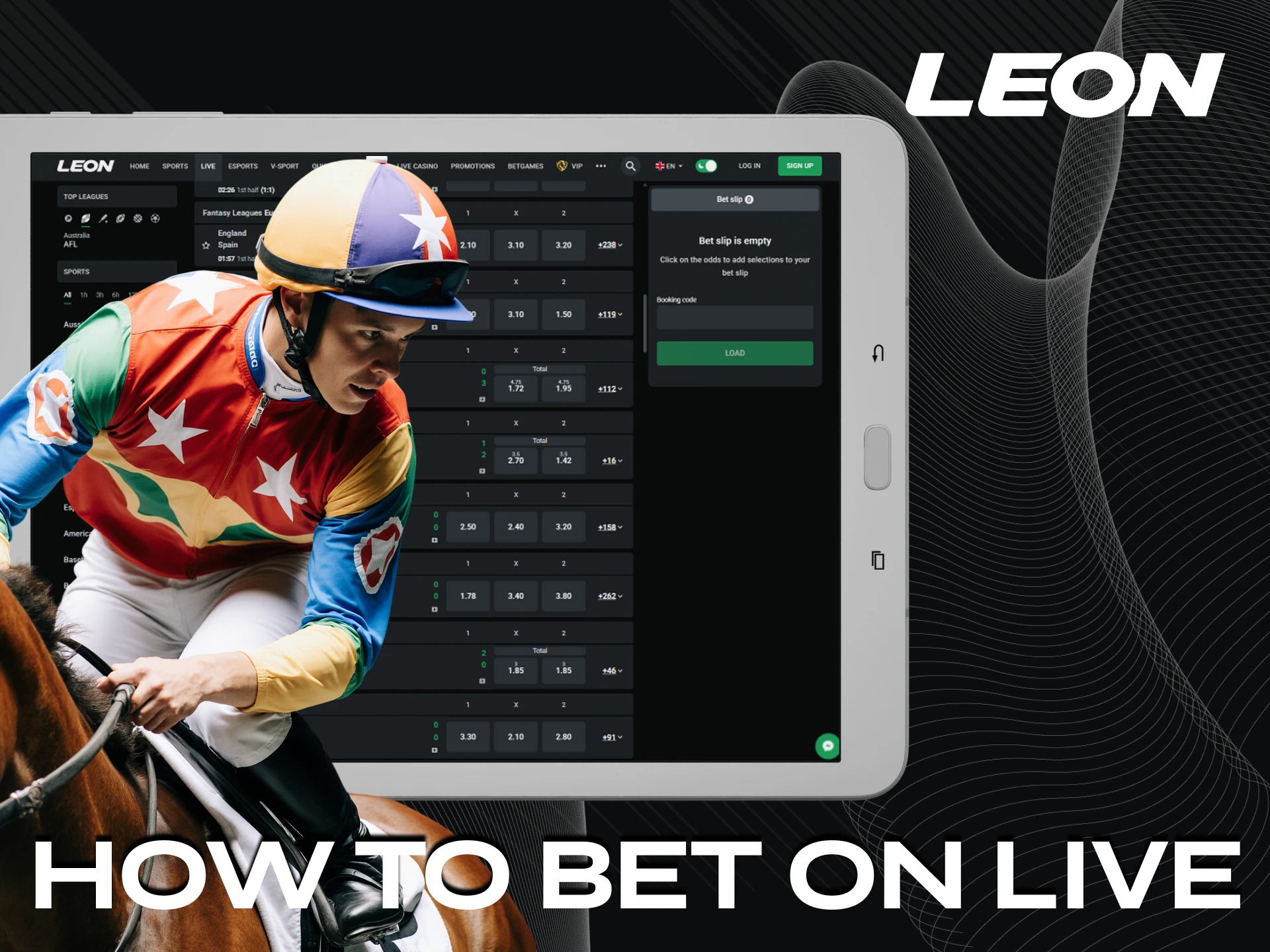 Place bets on live horse racing events with Leonbet.