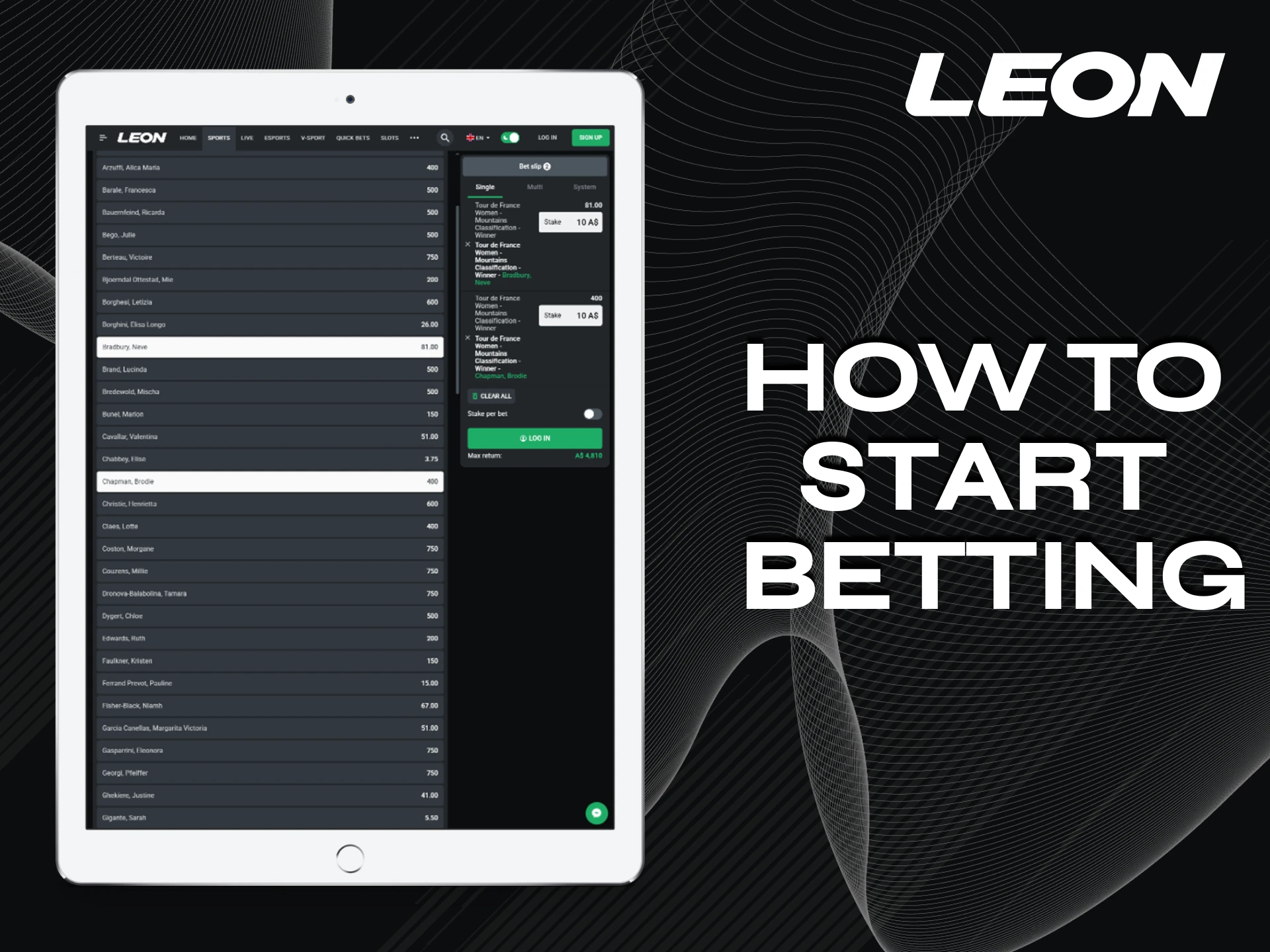 Go to Leonbet's sports section to bet on horse racing.