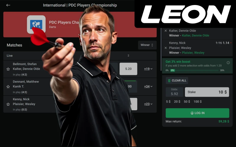 Get involved with darts competitions by placing bets and experiencing the excitement with LeonBet.