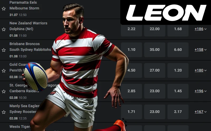 Place bets on rugby games on LeonBet and enjoy the excitement of live and pre-match betting.
