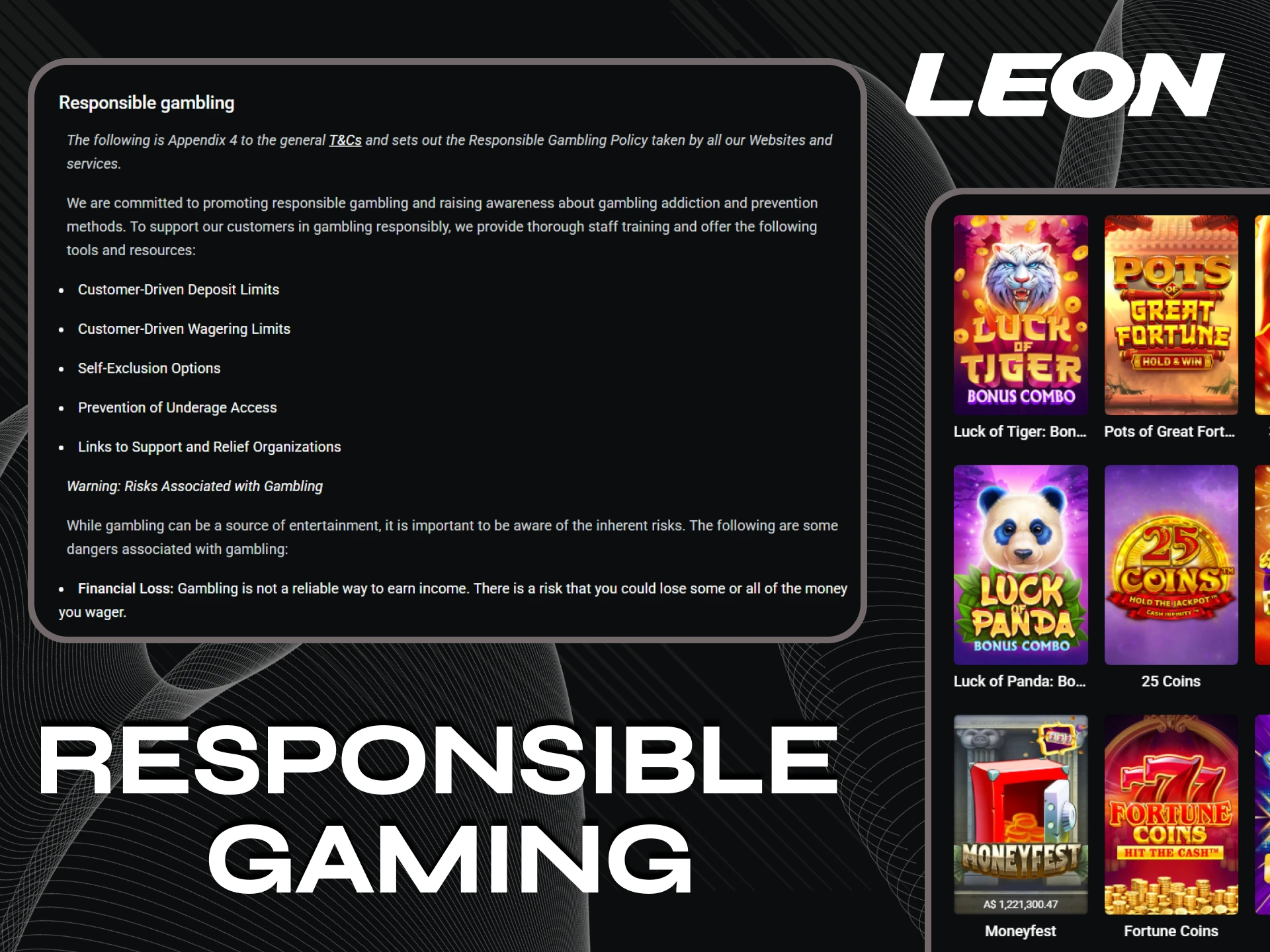 Approach games and bets on Leonbet responsibly.