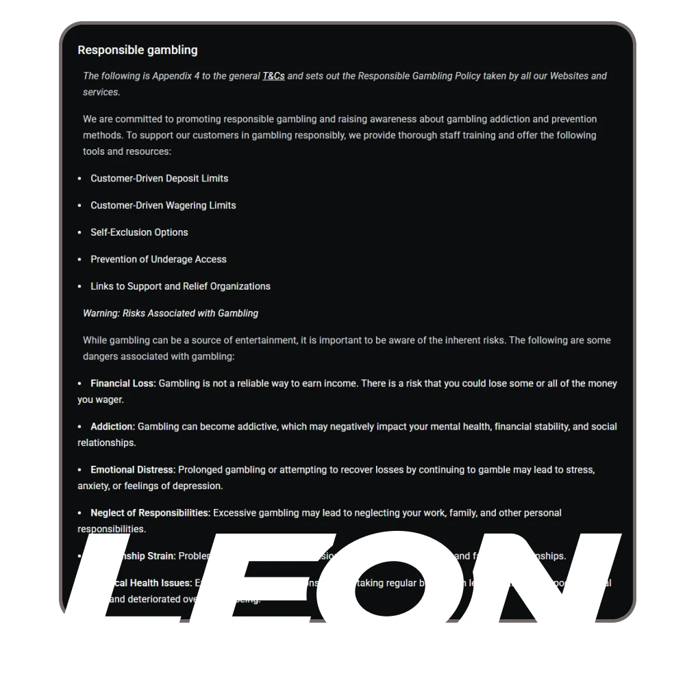 We recommend that you approach games and bets on the Leonbet website responsibly.